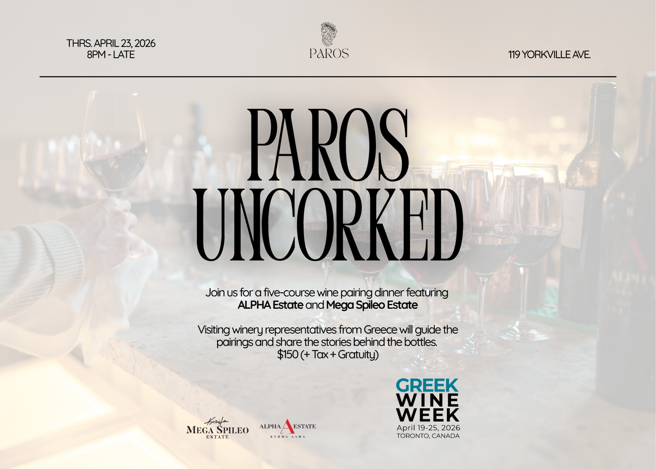 Paros Uncorked Wine Pairing Dinner Wine Selection